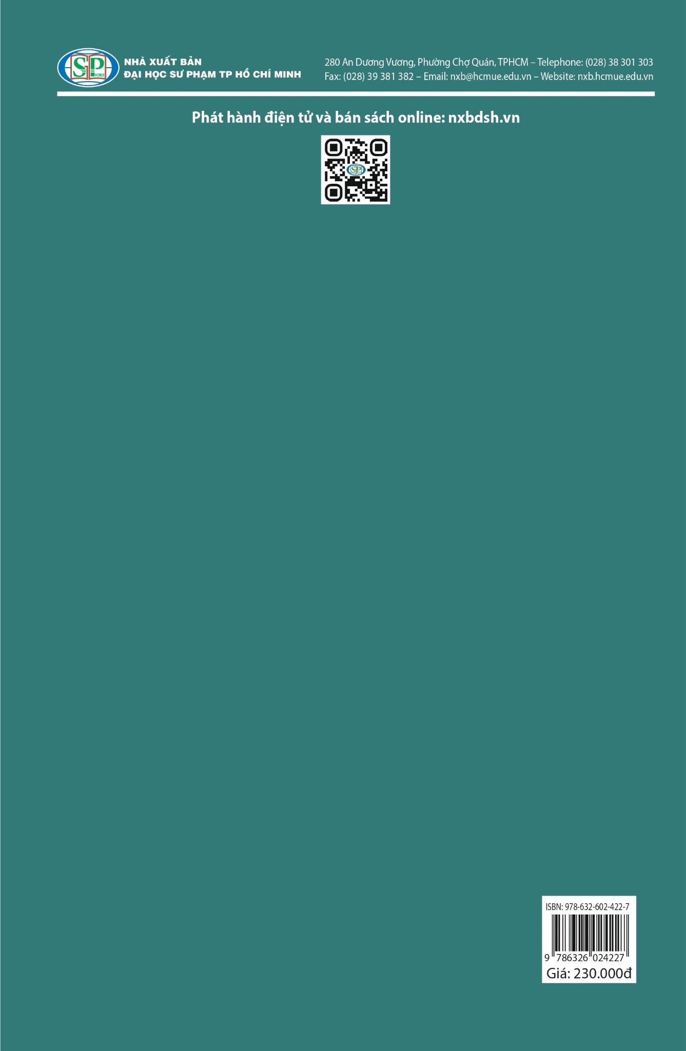 Bìa sau giáo trình có ISBN 978-632-602-422-7 và giá in 230.000 đồng